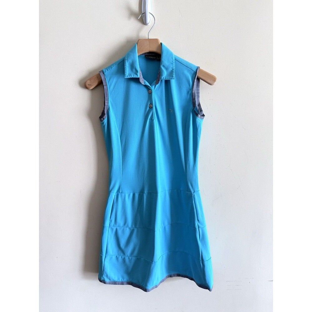 CHERVO Women's Athletic Sports Dress Blue Collared Pockets Italy Size 42 US 10
